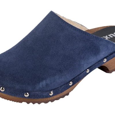 Comodi zoccoli da donna PE10 in camoscio blu scuro