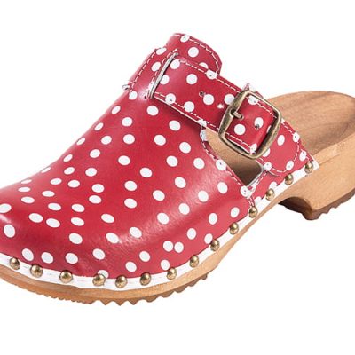 Comodi zoccoli modello PE15 rossi con pois